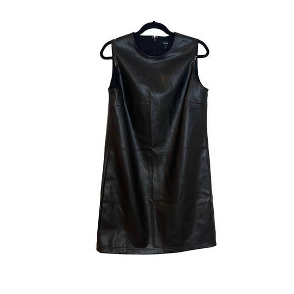 Theory Bedford Mod Vegan Leather Sleeveless Shift Dress Black Women's Size 4 - Picture 8 of 12